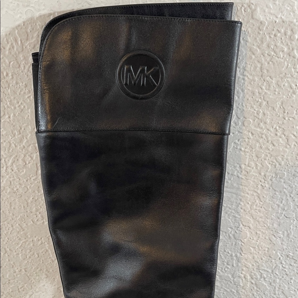 MICHAEL MICHAEL KORS Dylan Black Leather Tall Boots Chunky Heel Size 7.5 - Picture 4 of 12